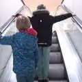 The boys on the escalator at Jarrolds in Norwich, A Couple of Trips to Norwich, Norfolk - 31st March 2018