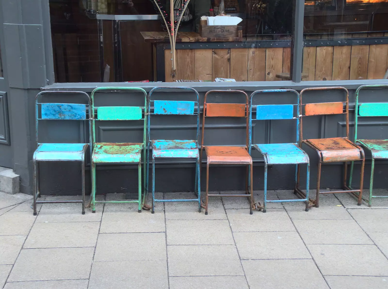 Funky chairs outside the Grosvenor Fish Bar, from A Couple of Trips to Norwich, Norfolk - 31st March 2018