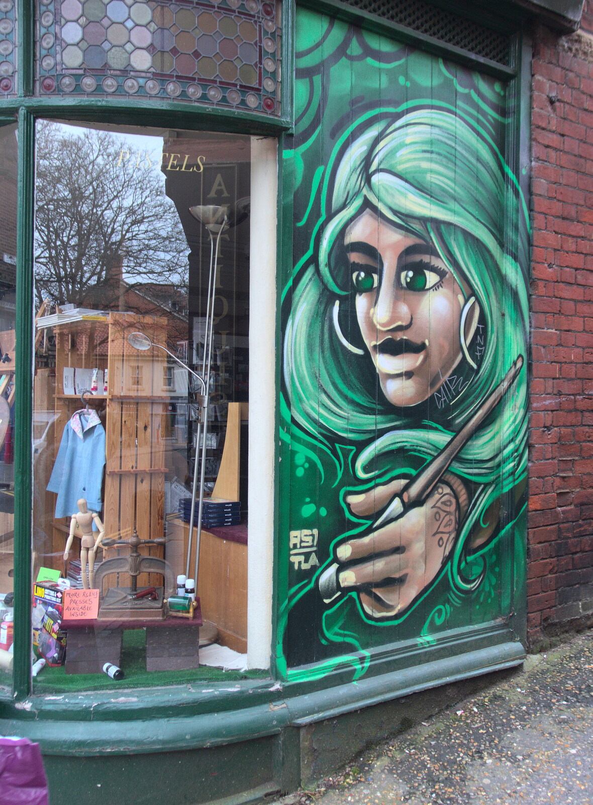 Green street art on an art shop from A Couple of Trips to Norwich, Norfolk - 31st March 2018