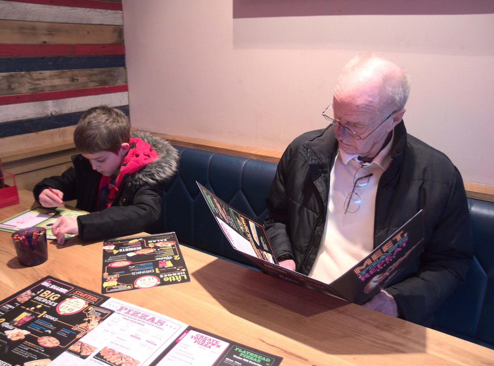 The G-Unit peruses the menu in Pizza Hut from A Couple of Trips to Norwich, Norfolk - 31st March 2018
