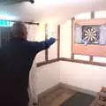 Bill lobs a dart, in the Beaconsfield Arms, Darts at the Beaky, and a Visit From Brussels, Occold and Thorndon, Suffolk - 9th April 2018