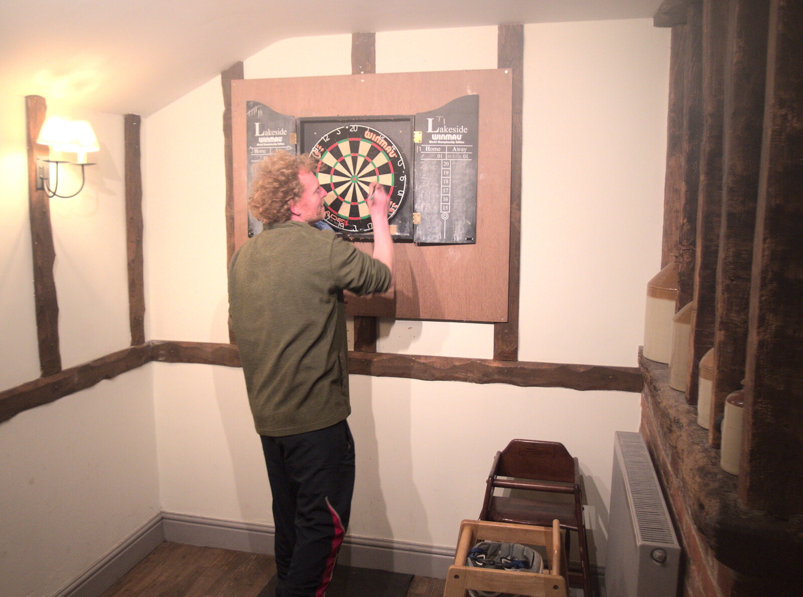 Wavy at the dartboard in the Beaky from Darts at the Beaky, and a Visit From Brussels, Occold and Thorndon, Suffolk - 9th April 2018