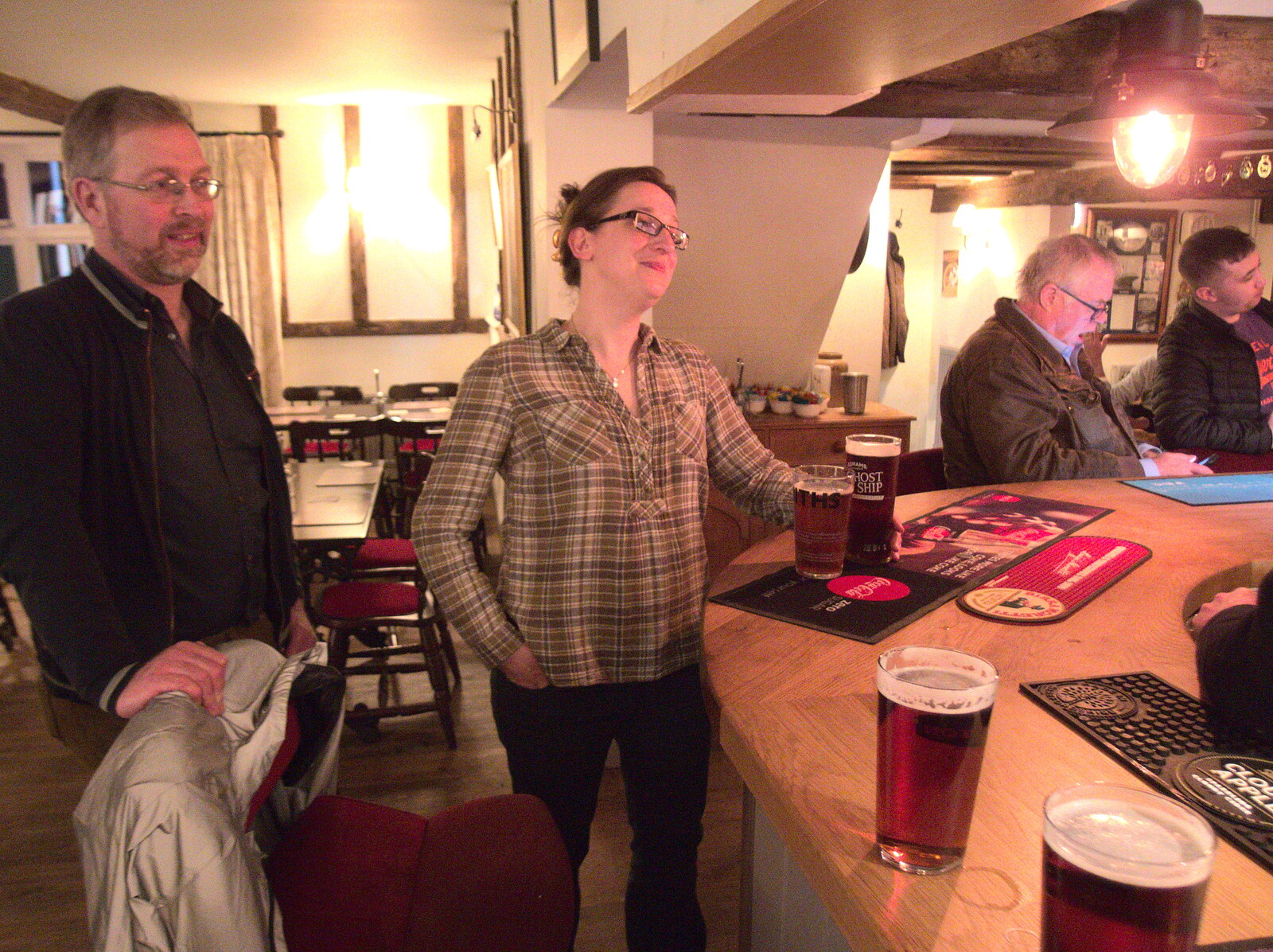 Marc and Suey at the bar in the Beaky from Darts at the Beaky, and a Visit From Brussels, Occold and Thorndon, Suffolk - 9th April 2018