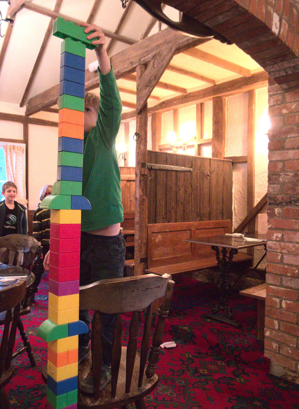 Harry's tower is taller than he is from Darts at the Beaky, and a Visit From Brussels, Occold and Thorndon, Suffolk - 9th April 2018