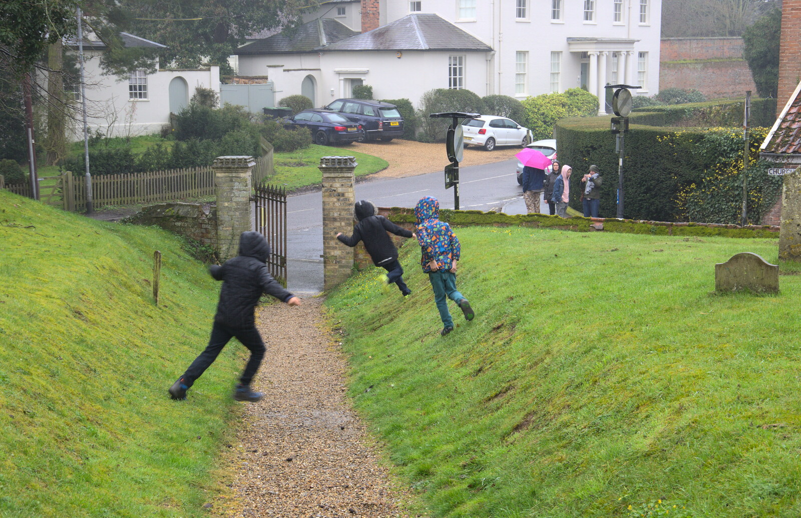 The boys run up and down along the path from Darts at the Beaky, and a Visit From Brussels, Occold and Thorndon, Suffolk - 9th April 2018