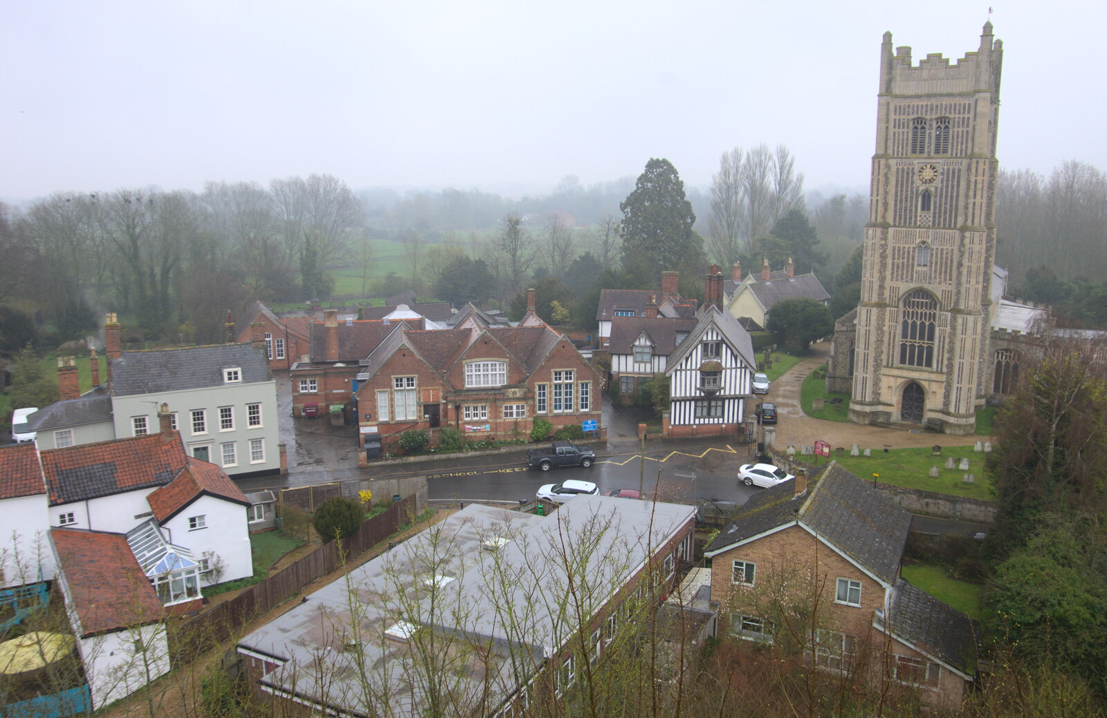A view towards the school and church from Darts at the Beaky, and a Visit From Brussels, Occold and Thorndon, Suffolk - 9th April 2018