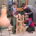 The boys start building a Jenga construction, An Afternoon Round Gaz and Sandie's, Eye, Suffolk - 14th April 2018