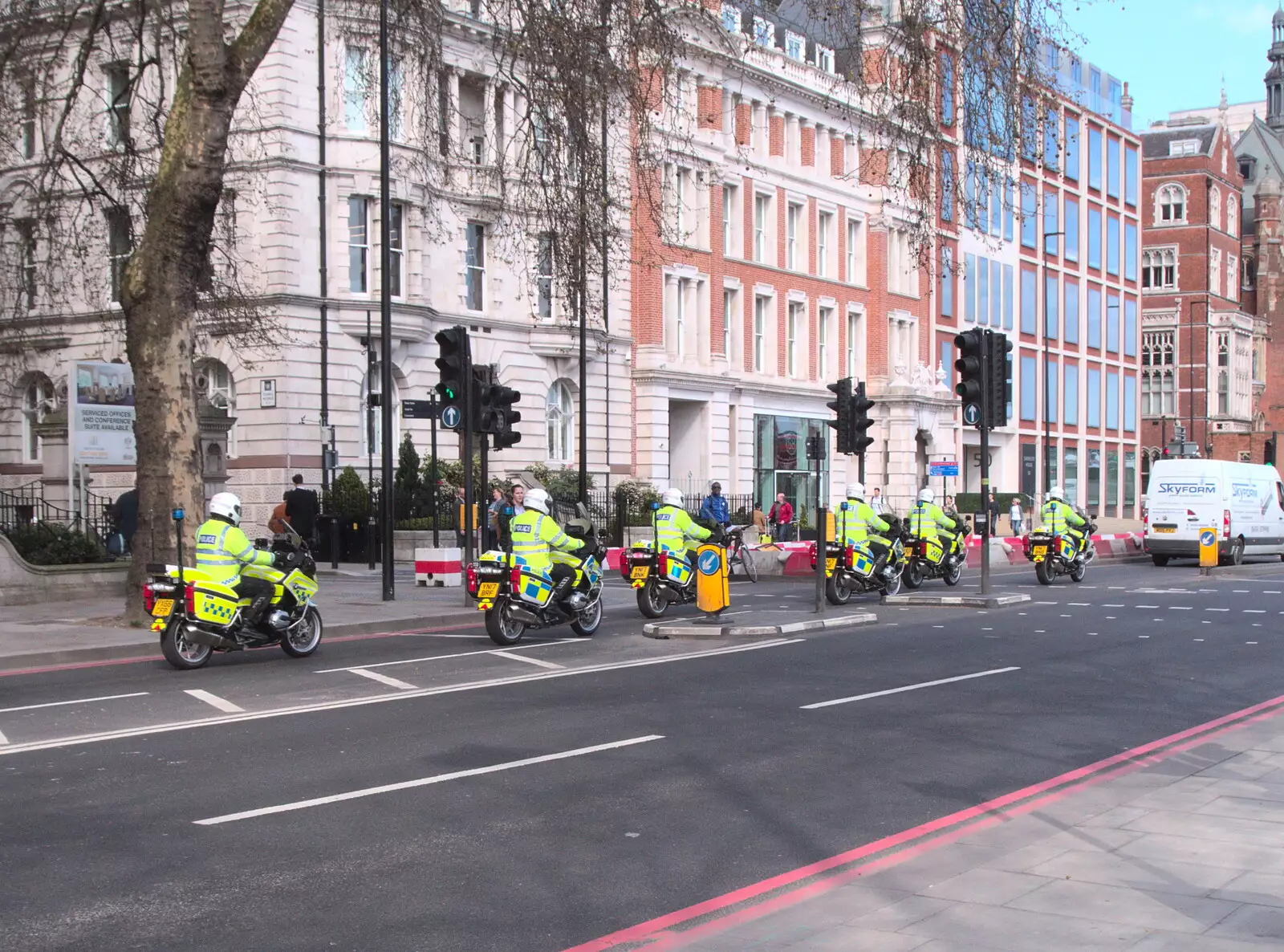 A herd of motorbike rozzers on Embankment, from Commonwealth Chaos, and the BSCC at Gissing, London and Norfolk - 18th April 2018