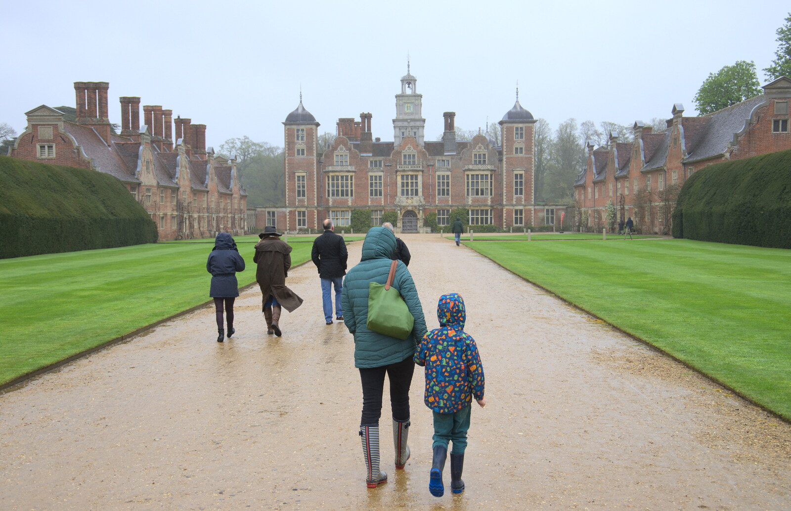 The gang head up to Blickling Hall, on a wet day from A Trip to Blickling Hall, Aylsham, Norfolk - 29th April 2018