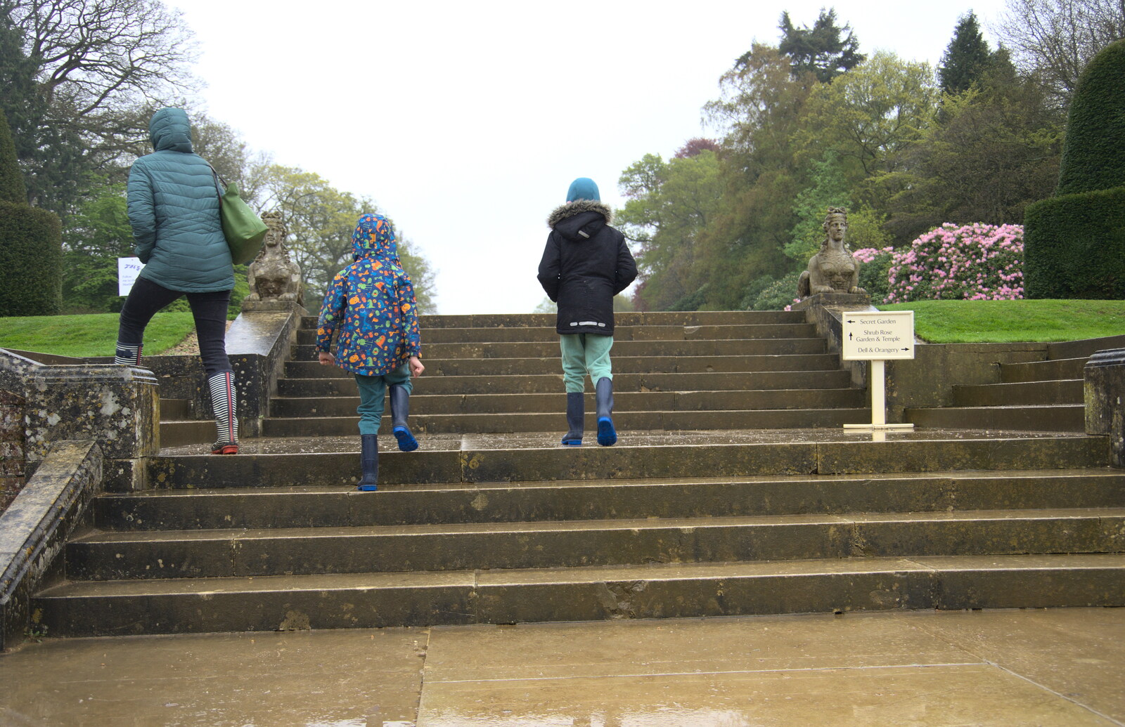 Walking up wet steps in wellies from A Trip to Blickling Hall, Aylsham, Norfolk - 29th April 2018