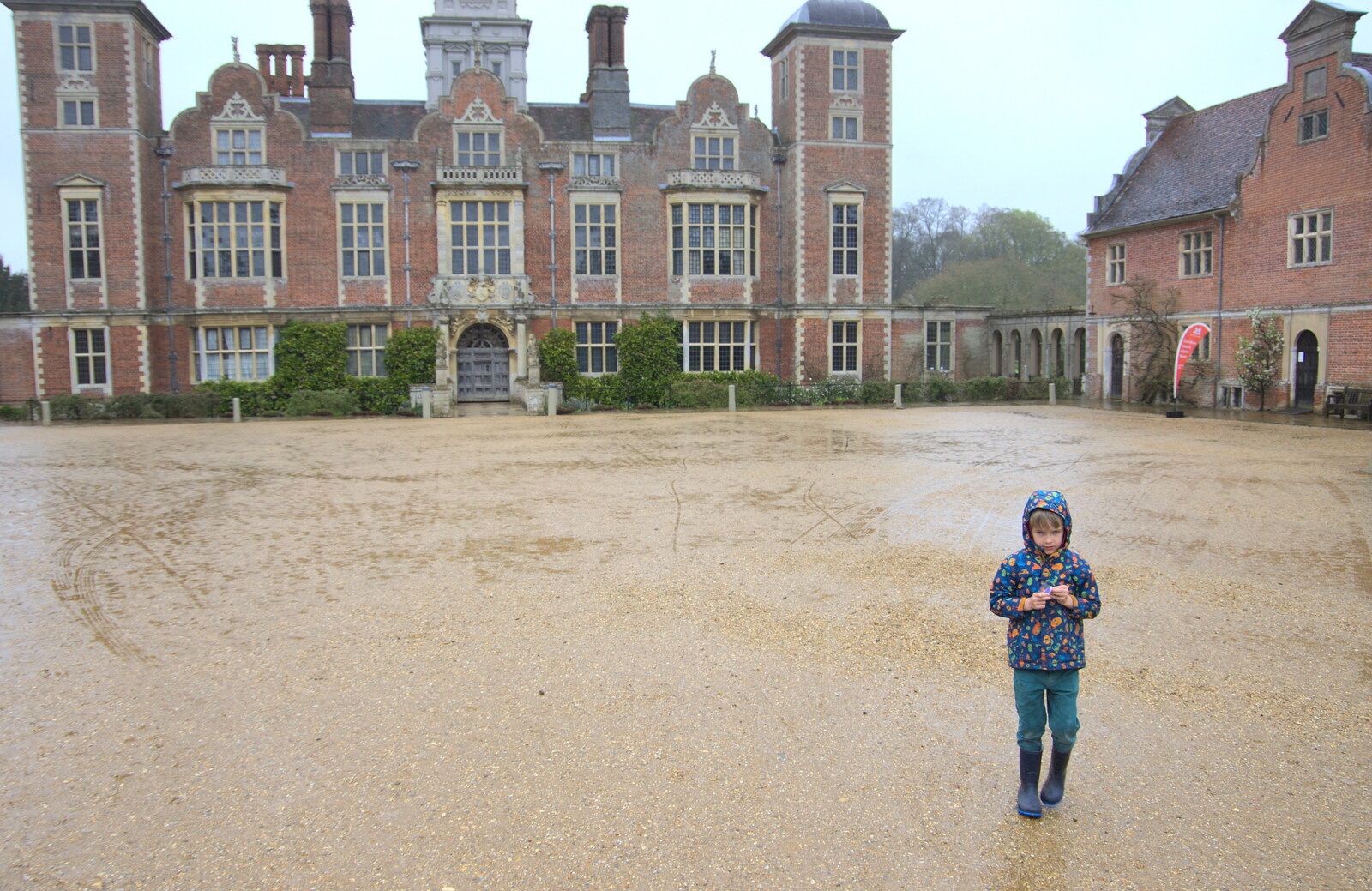Harry stands around in sodden gravel from A Trip to Blickling Hall, Aylsham, Norfolk - 29th April 2018