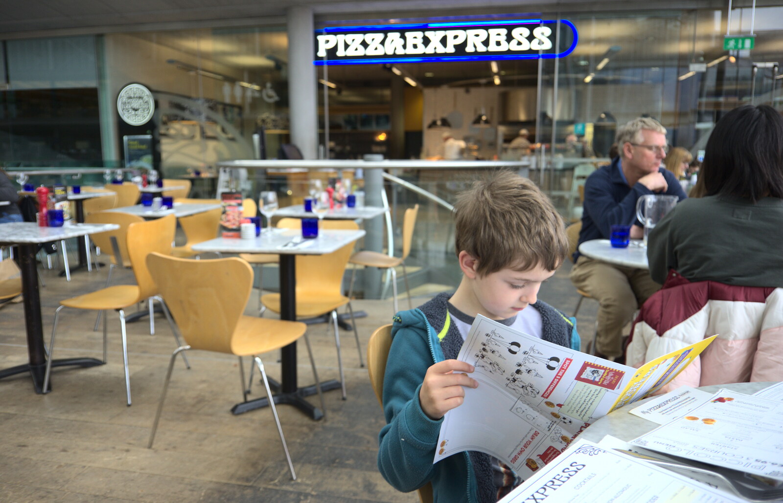 Fred reads the menu in Pizza Express from A Trip to Blickling Hall, Aylsham, Norfolk - 29th April 2018
