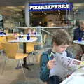 Fred reads the menu in Pizza Express, A Trip to Blickling Hall, Aylsham, Norfolk - 29th April 2018