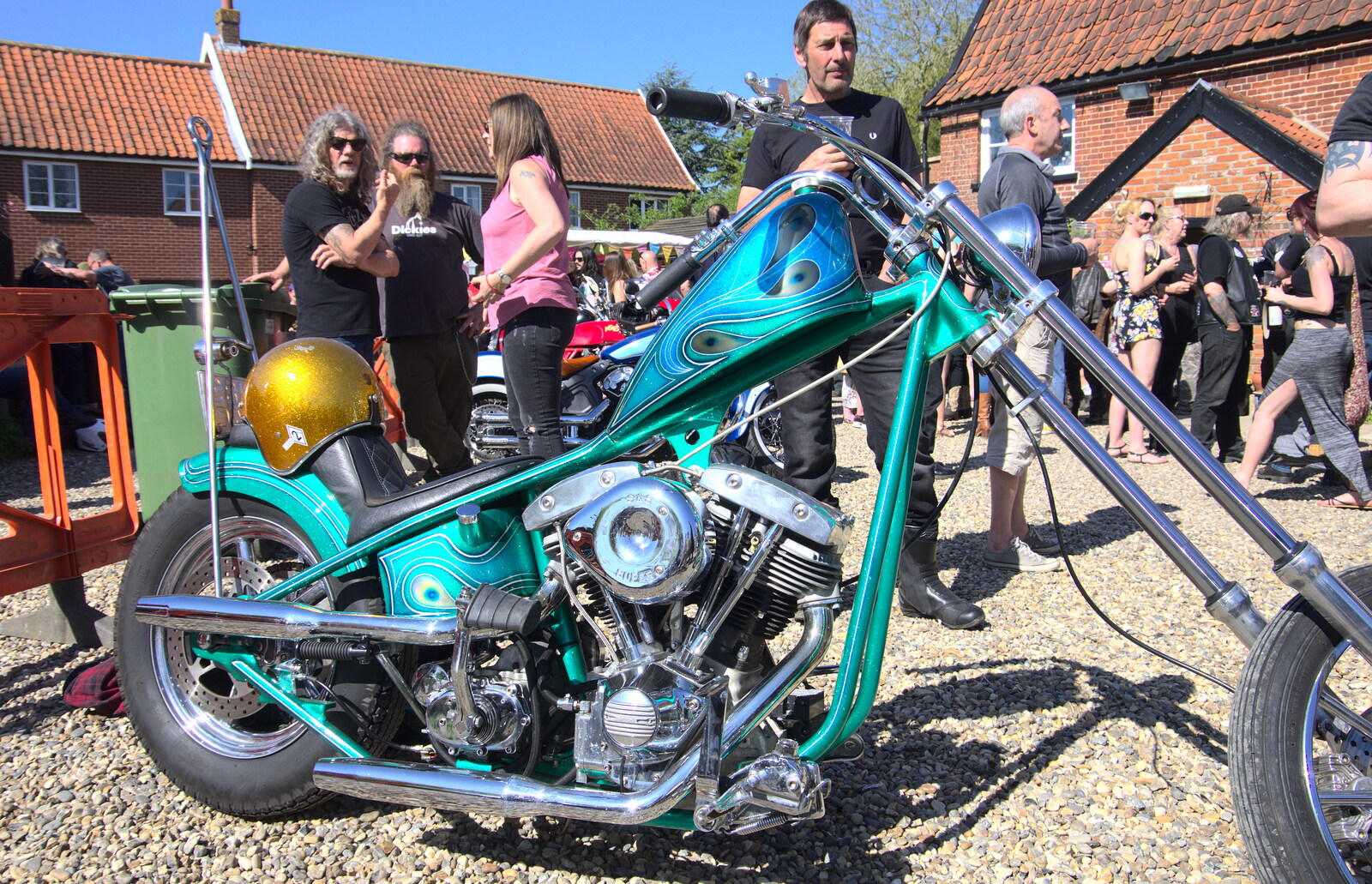 An electric-green chopper from Beer, Bikes and Bands, Burston Crown, Burston, Norfolk - 6th May 2018