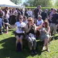 Suey, Sarah and Isobel on a bench, Beer, Bikes and Bands, Burston Crown, Burston, Norfolk - 6th May 2018