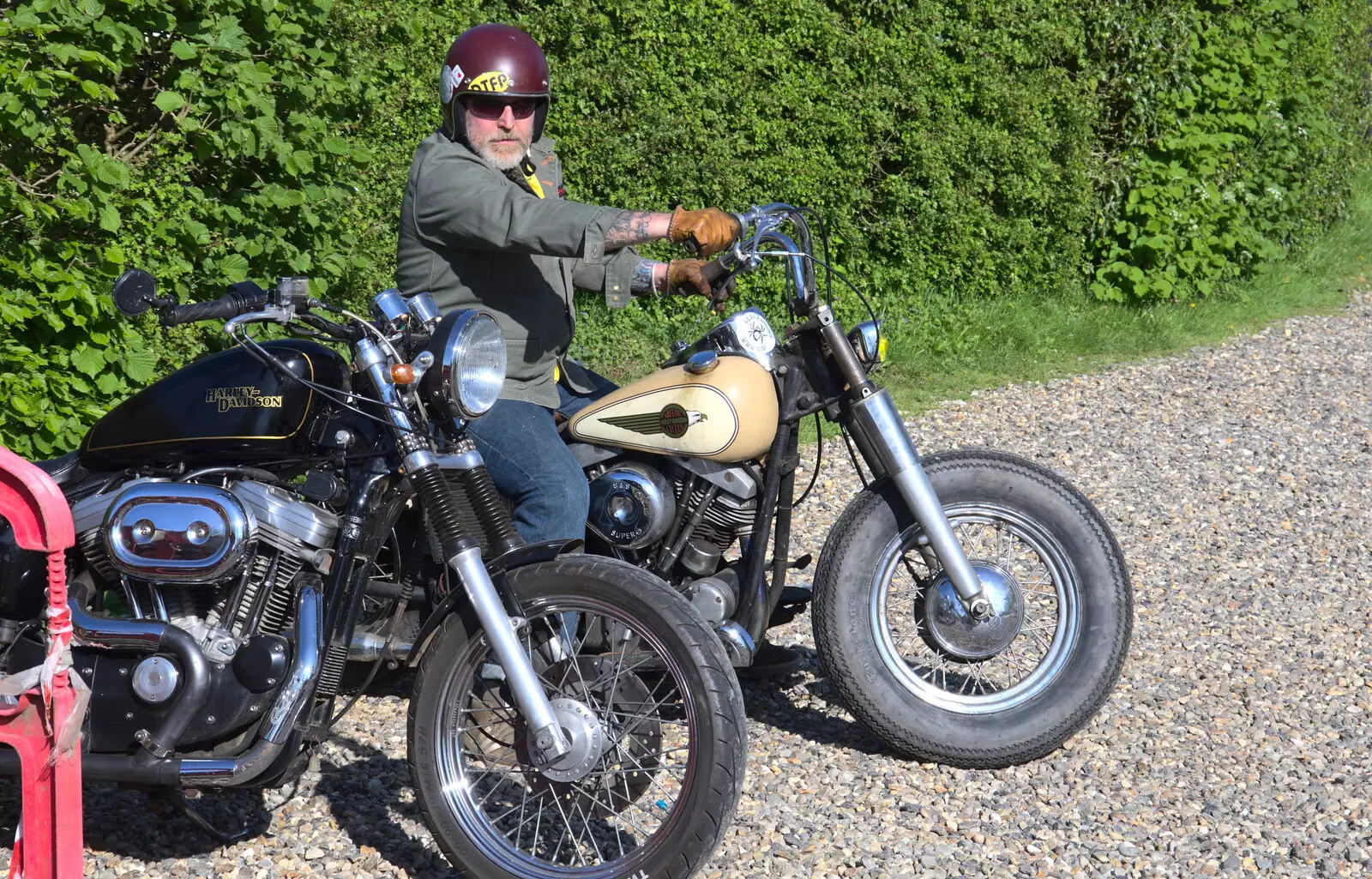 A vintage biker waits, from Beer, Bikes and Bands, Burston Crown, Burston, Norfolk - 6th May 2018