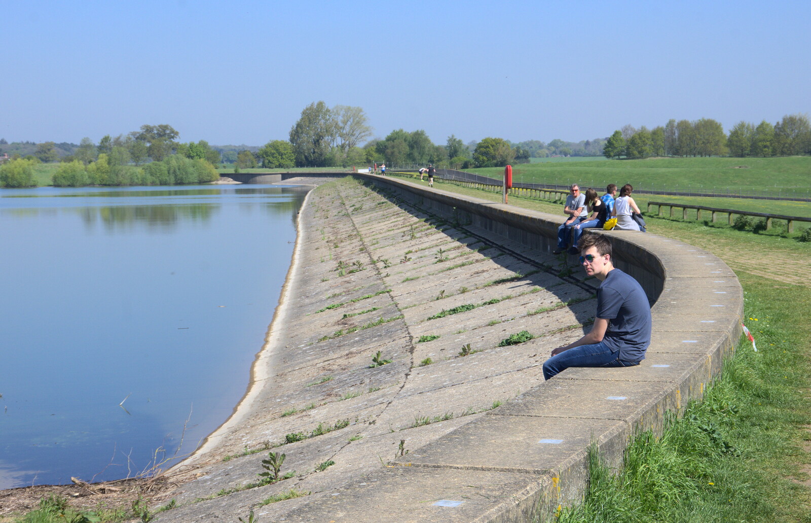 Some dude sits on the dam from Isobel's 10km Run, Alton Water, Stutton, Suffolk - 6th May 2018