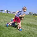 The boys have a race down the dam's earth bank, Isobel's 10km Run, Alton Water, Stutton, Suffolk - 6th May 2018