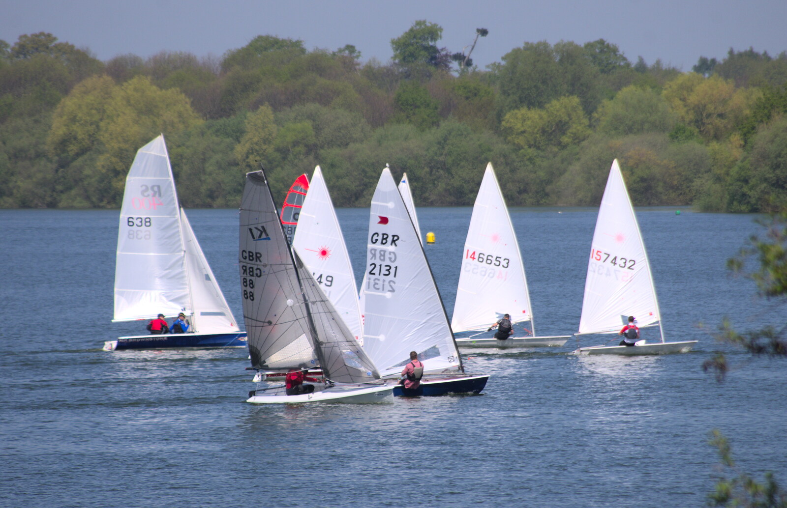 A bunch of Laser dinghies race around from Isobel's 10km Run, Alton Water, Stutton, Suffolk - 6th May 2018