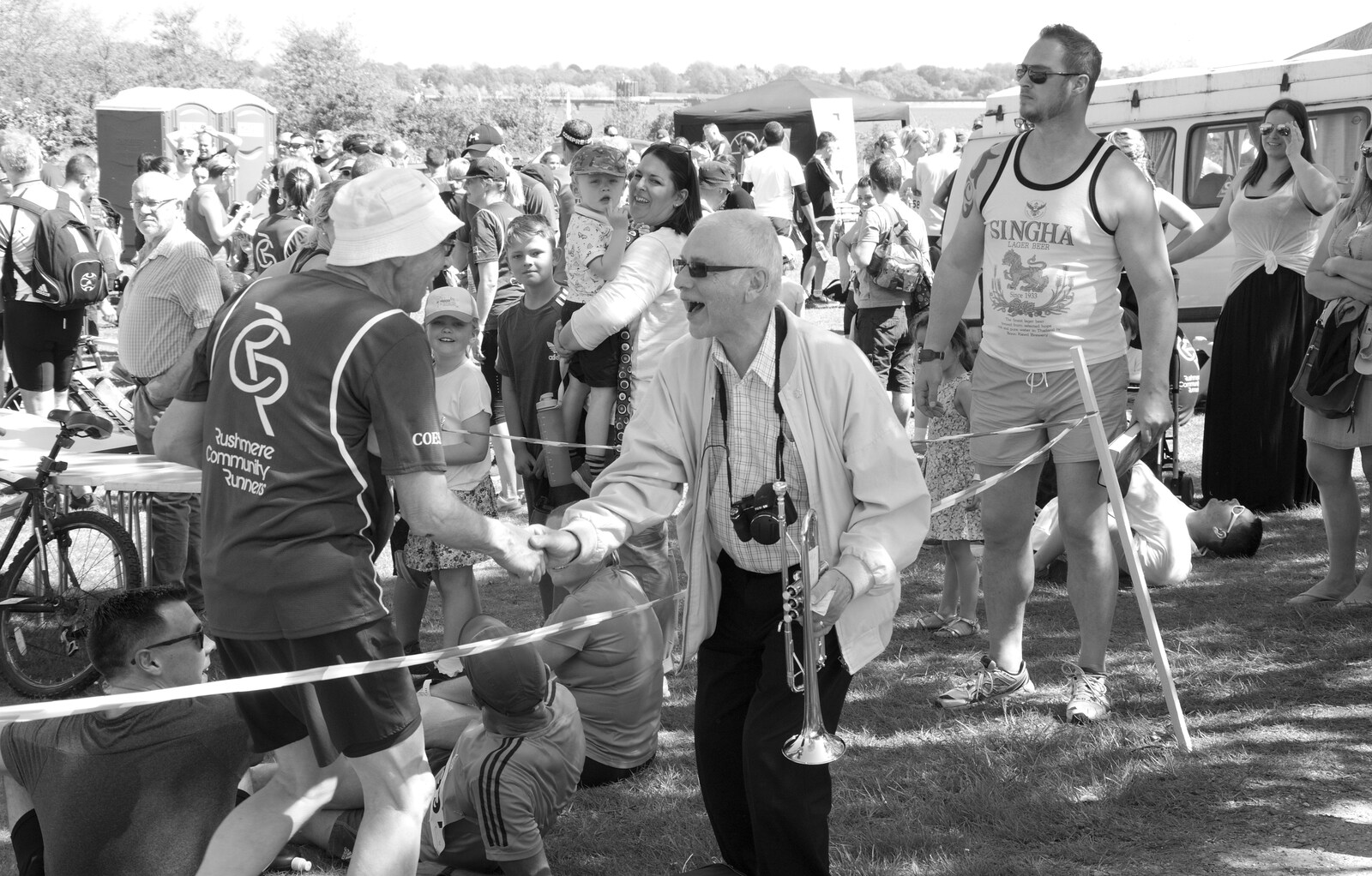 The trumpeter shakes hands from Isobel's 10km Run, Alton Water, Stutton, Suffolk - 6th May 2018