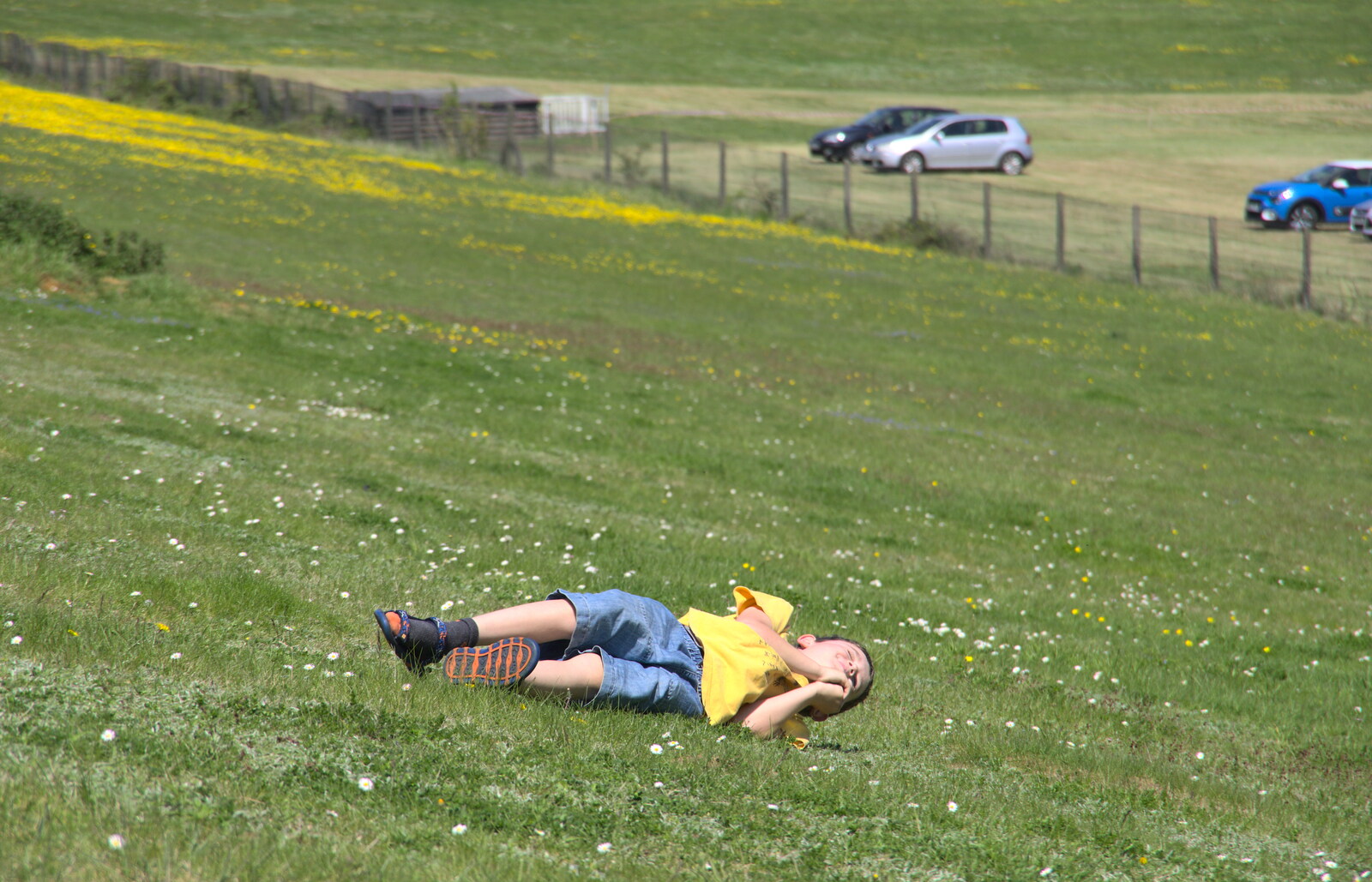 Fred does a bit more rolling down a hill from Isobel's 10km Run, Alton Water, Stutton, Suffolk - 6th May 2018