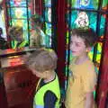 The boys in a K6 phone box, A Bike Ride to the Railway Tavern, Mellis, Suffolk - 7th May 2018