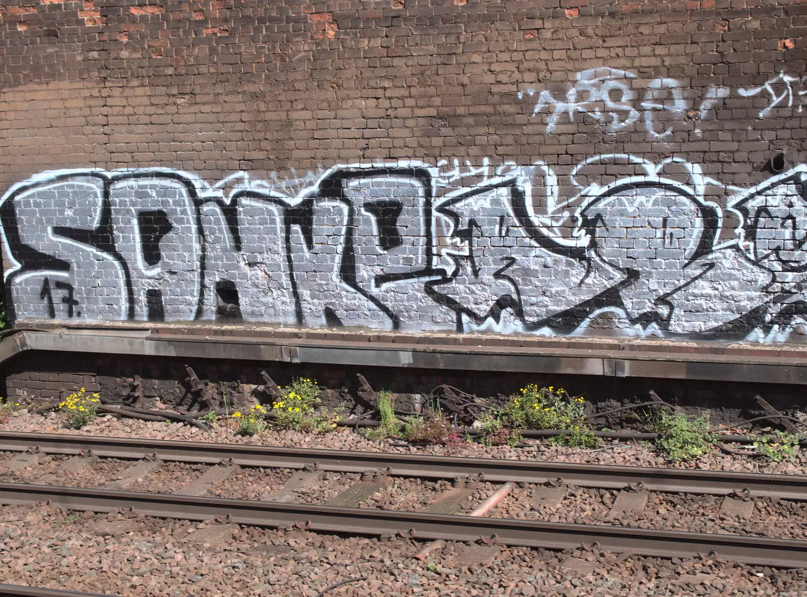 Some silver graffiti - looks like 'Sanke', from A Lunchtime Trip to Peking Seoul, Paddington, London - 9th May 2018