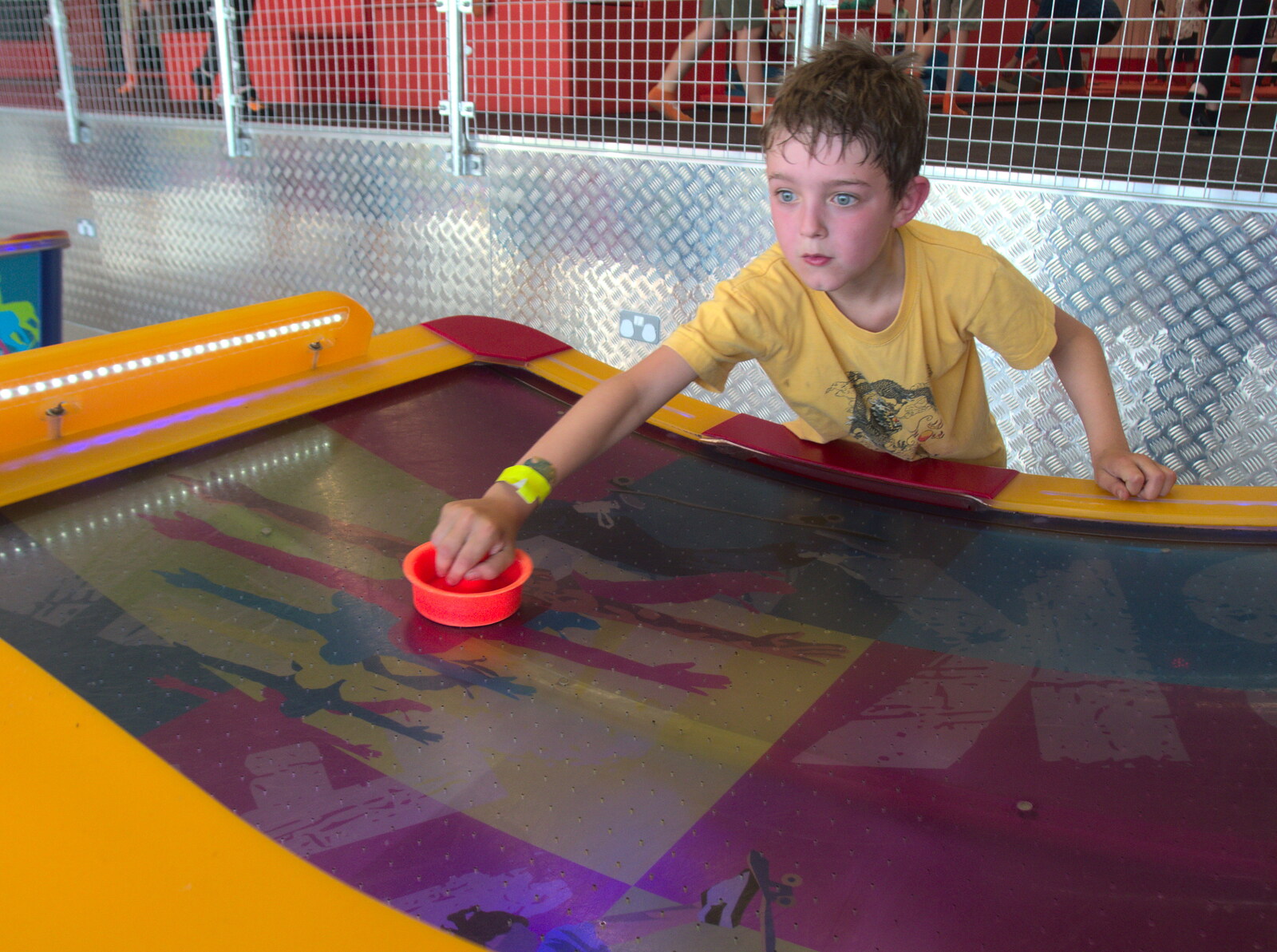 Fred intently does air hockey from May Miscellany and Station 119, Eye Airfield, Suffolk - 18th May 2018