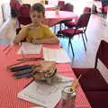 Fred slurps lemonade and thinks about colouring in, A Right Royal Wedding at the Village Hall, Brome, Suffolk - 19th May 2018