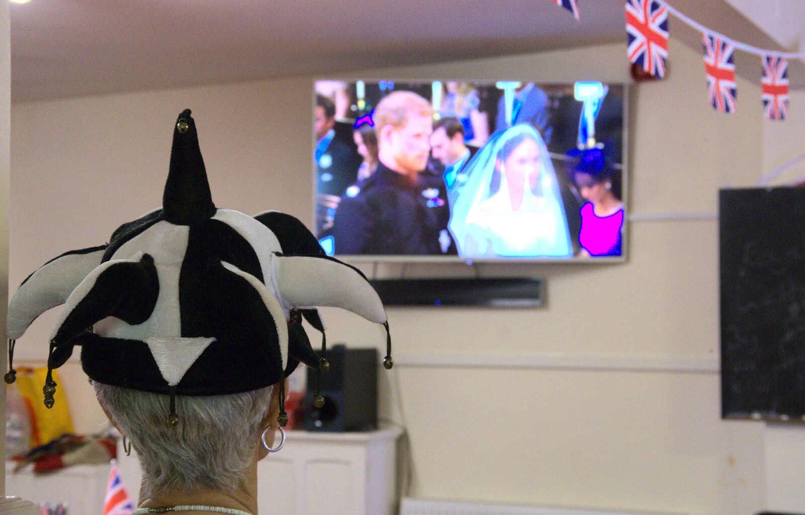 A novelty hat as the wedding continues from A Right Royal Wedding at the Village Hall, Brome, Suffolk - 19th May 2018