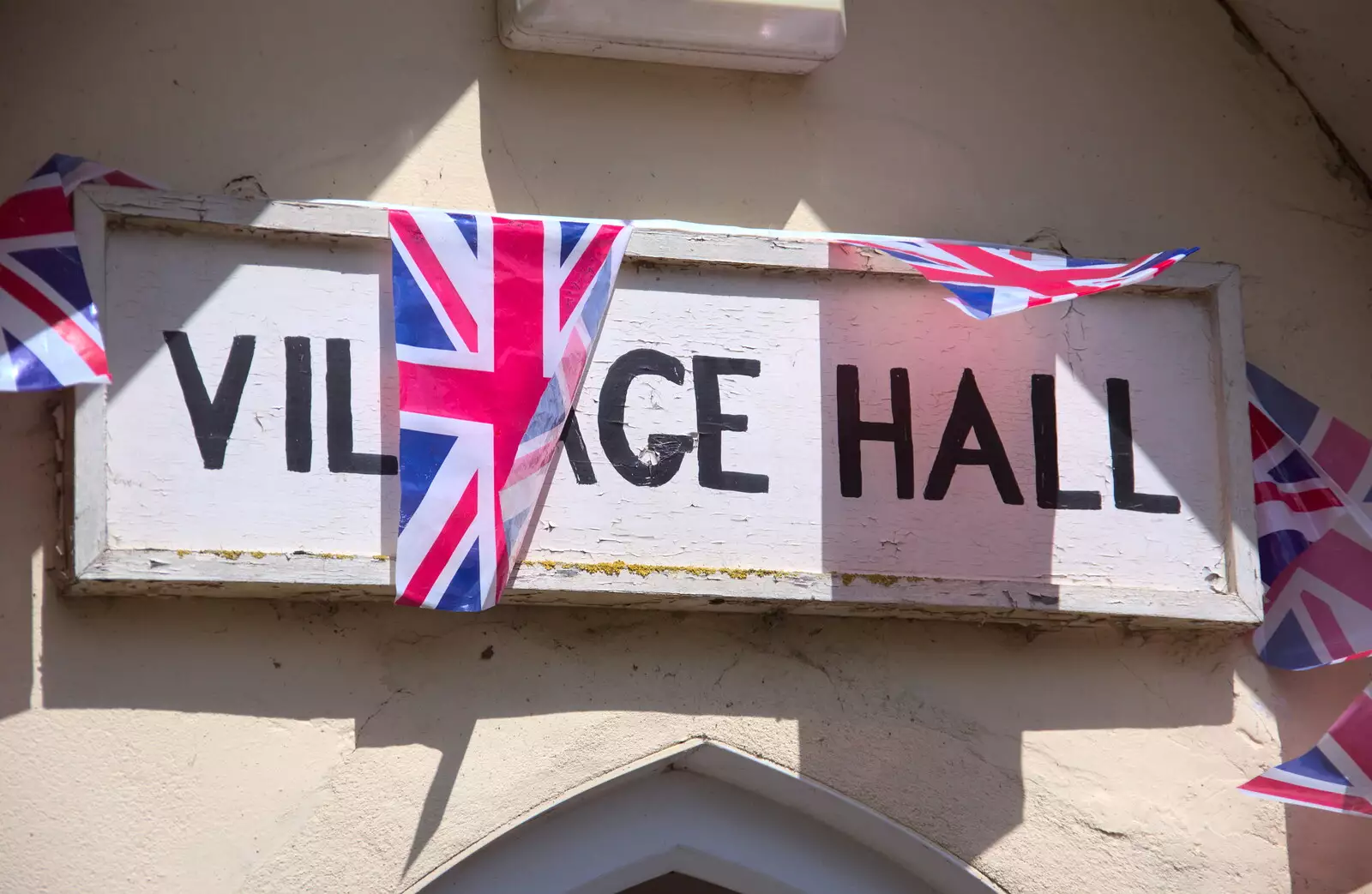 The Village Hall sign in bunting, from A Right Royal Wedding at the Village Hall, Brome, Suffolk - 19th May 2018