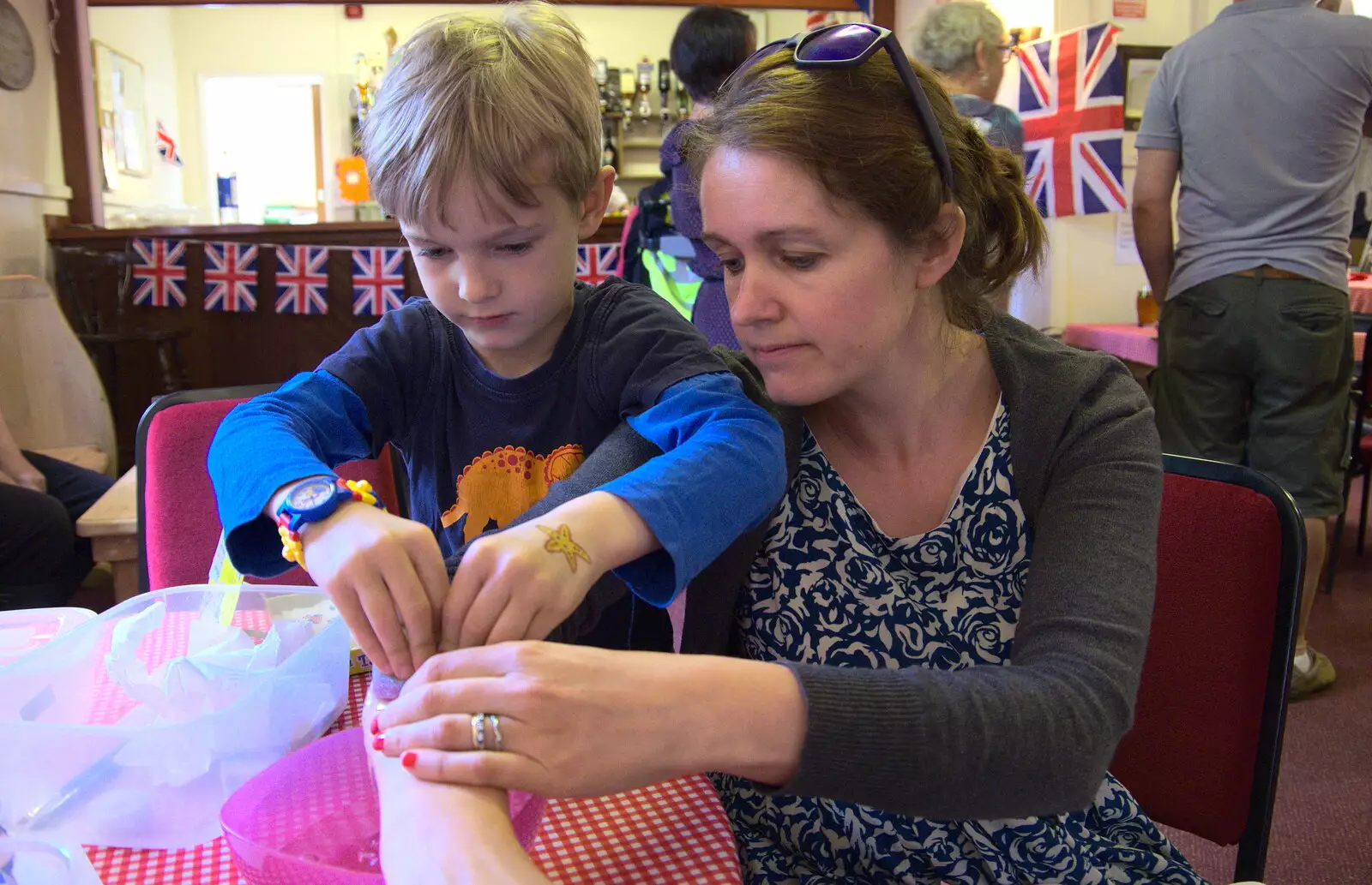 Harry gets a fake tattoo, from A Right Royal Wedding at the Village Hall, Brome, Suffolk - 19th May 2018