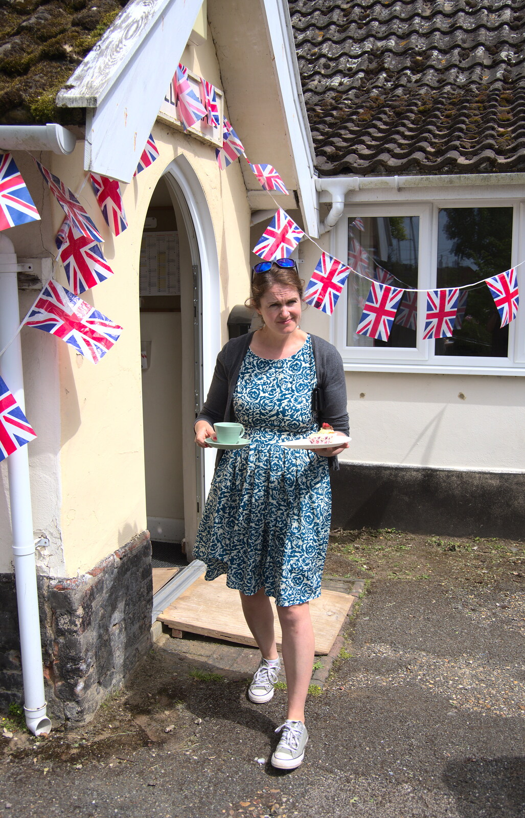 Isobel comes out with tea and a cake from A Right Royal Wedding at the Village Hall, Brome, Suffolk - 19th May 2018
