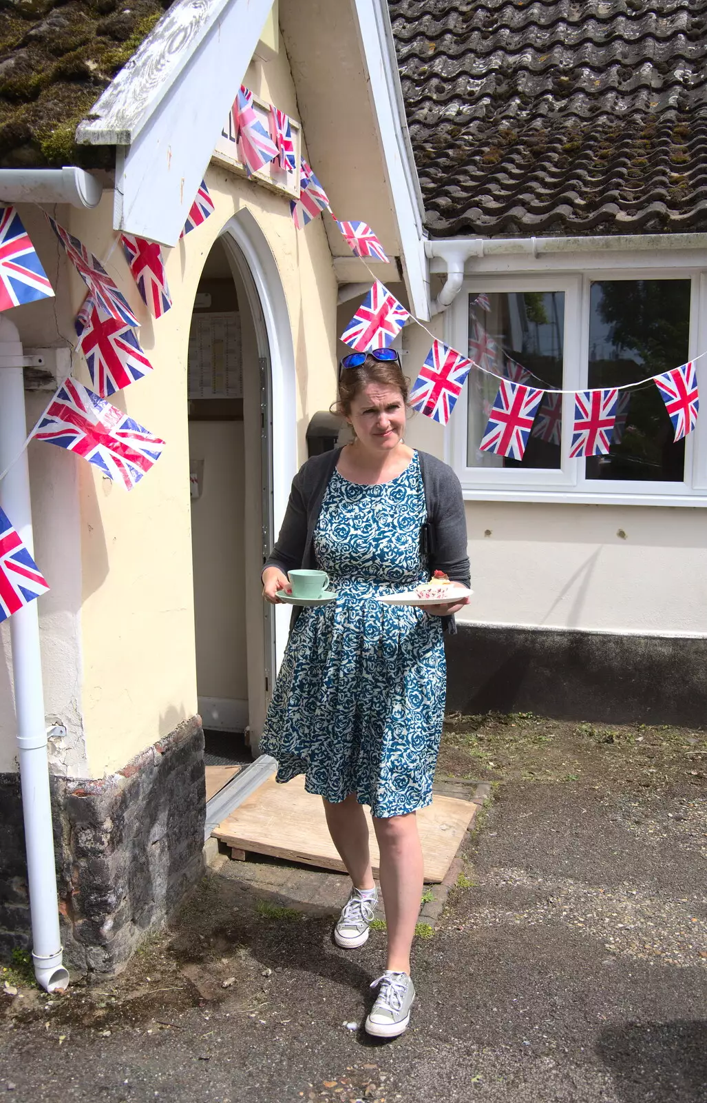 Isobel comes out with tea and a cake, from A Right Royal Wedding at the Village Hall, Brome, Suffolk - 19th May 2018