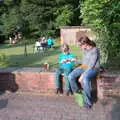 Harry and Isobel on a wall, Dower House Camping, West Harling, Norfolk - 27th May 2018