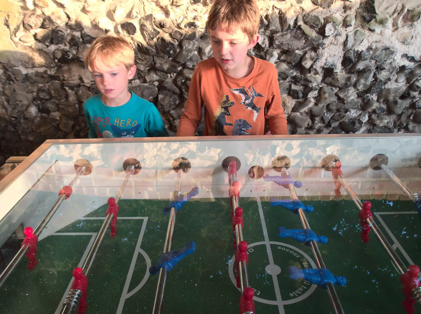 The boys on table football, from Dower House Camping, West Harling, Norfolk - 27th May 2018