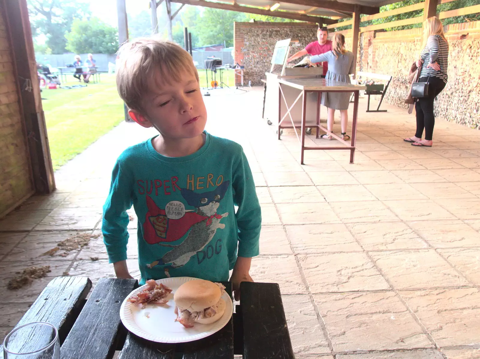 Harry has a spot of hog roast, from Dower House Camping, West Harling, Norfolk - 27th May 2018