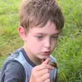 Fred finds a snail, Dower House Camping, West Harling, Norfolk - 27th May 2018