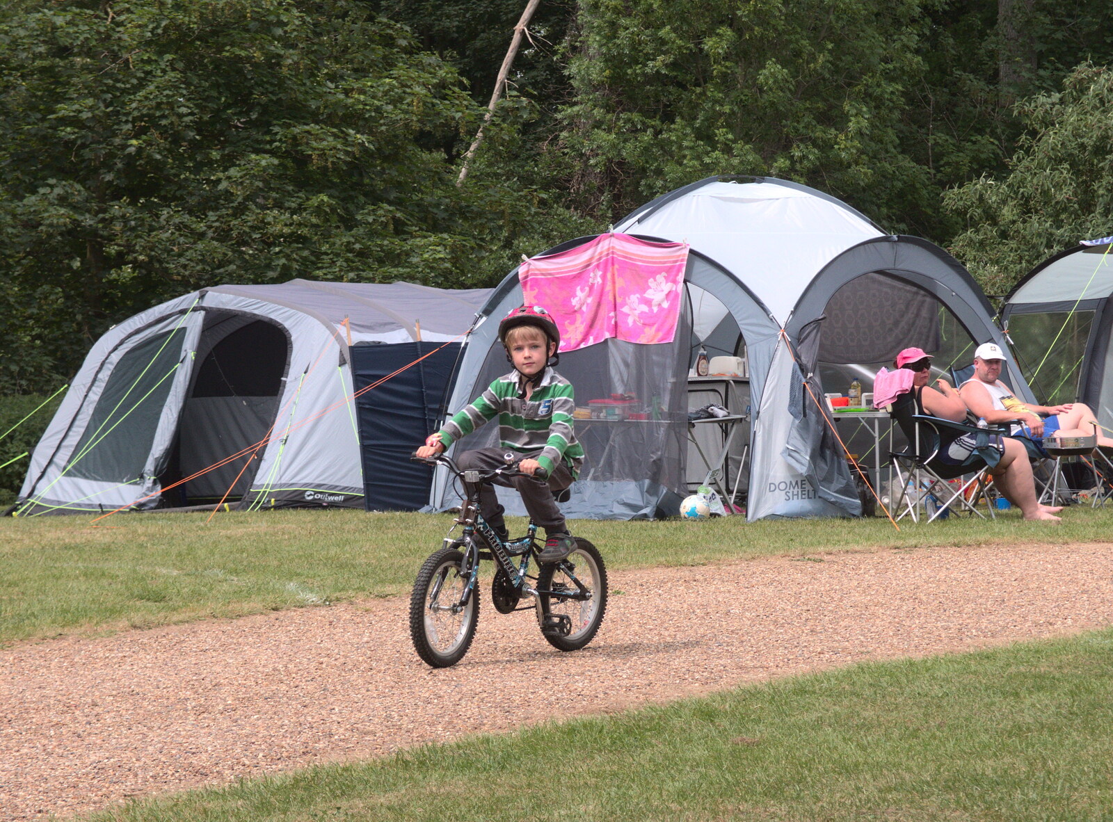 Harry gets a bit more confident on his bike from Dower House Camping, West Harling, Norfolk - 27th May 2018