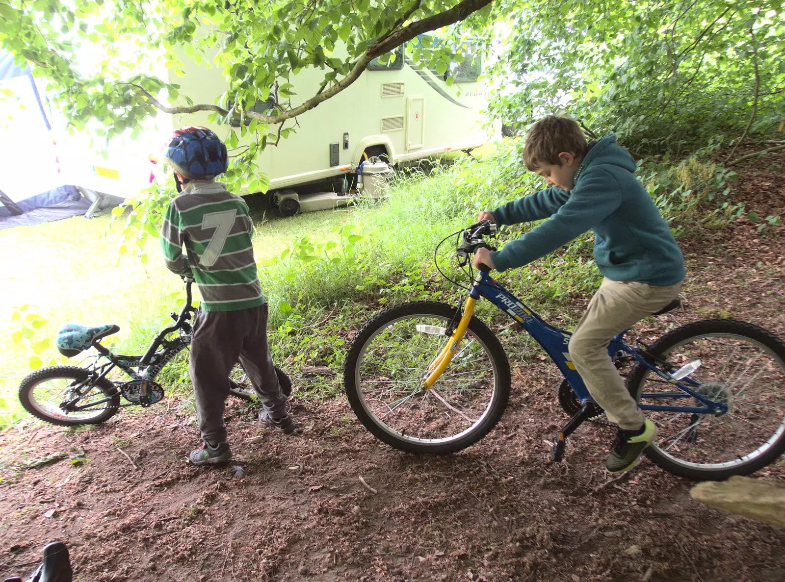 Fred and Harry are on bikes again, from Dower House Camping, West Harling, Norfolk - 27th May 2018