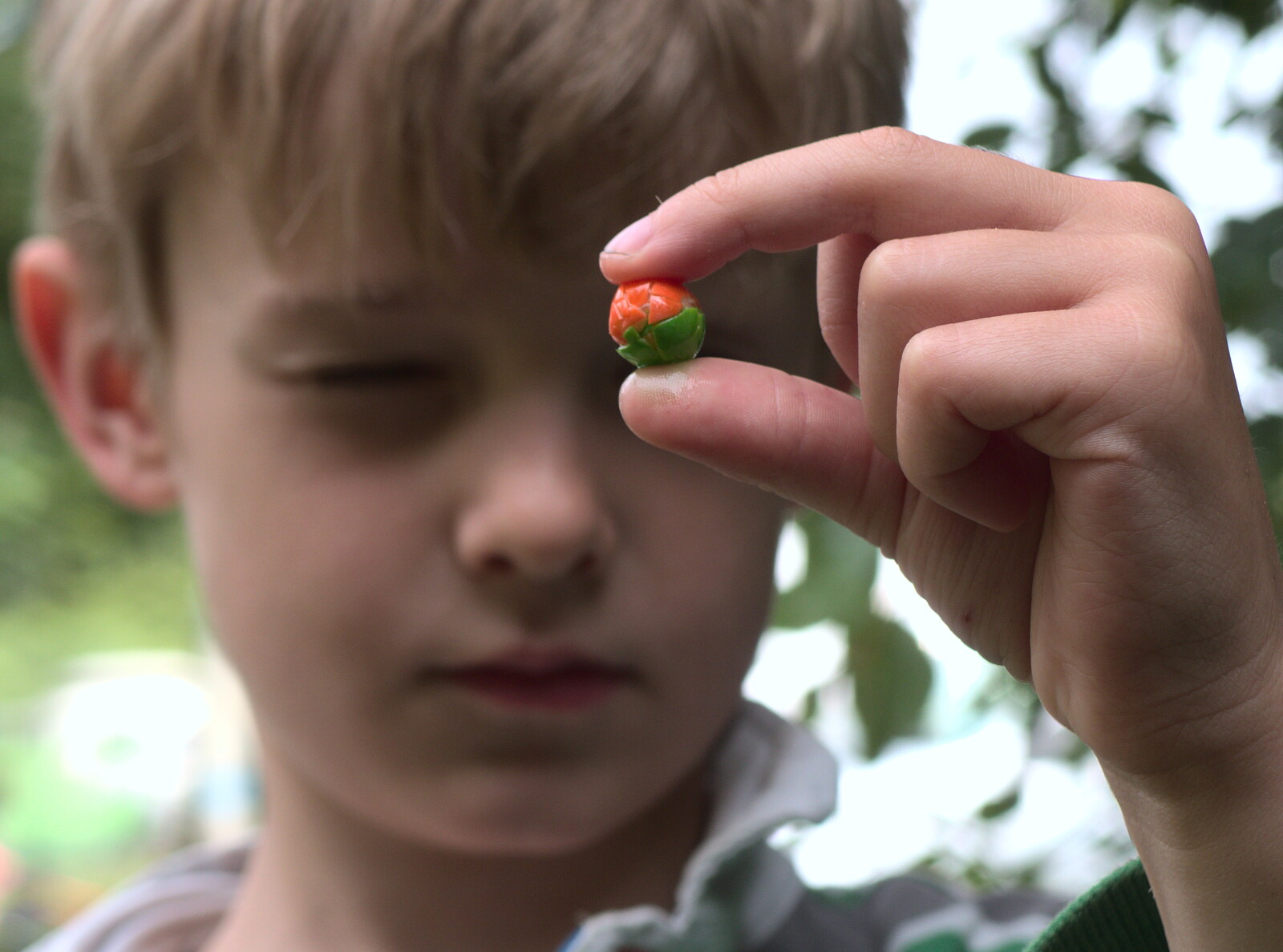 Harry makes a contruction with two Skittles from Dower House Camping, West Harling, Norfolk - 27th May 2018