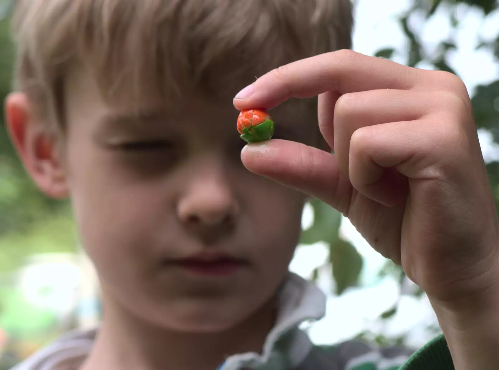 Harry makes a contruction with two Skittles, from Dower House Camping, West Harling, Norfolk - 27th May 2018