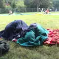 The boys huddle under towels to dry off, Dower House Camping, West Harling, Norfolk - 27th May 2018