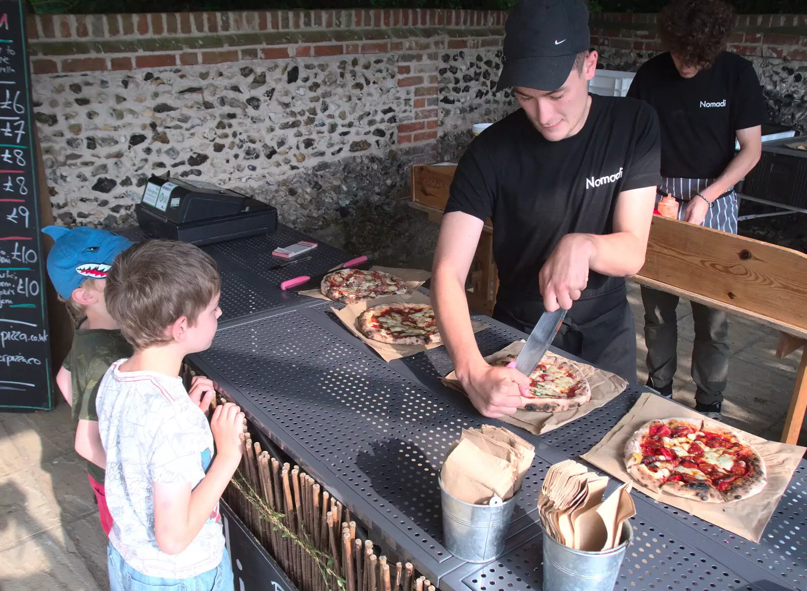 Our pizzas get the chop as Fred looks on, from Dower House Camping, West Harling, Norfolk - 27th May 2018