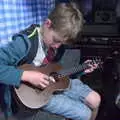 Fred plays a spot of tenor ukulele, Dower House Camping, West Harling, Norfolk - 27th May 2018