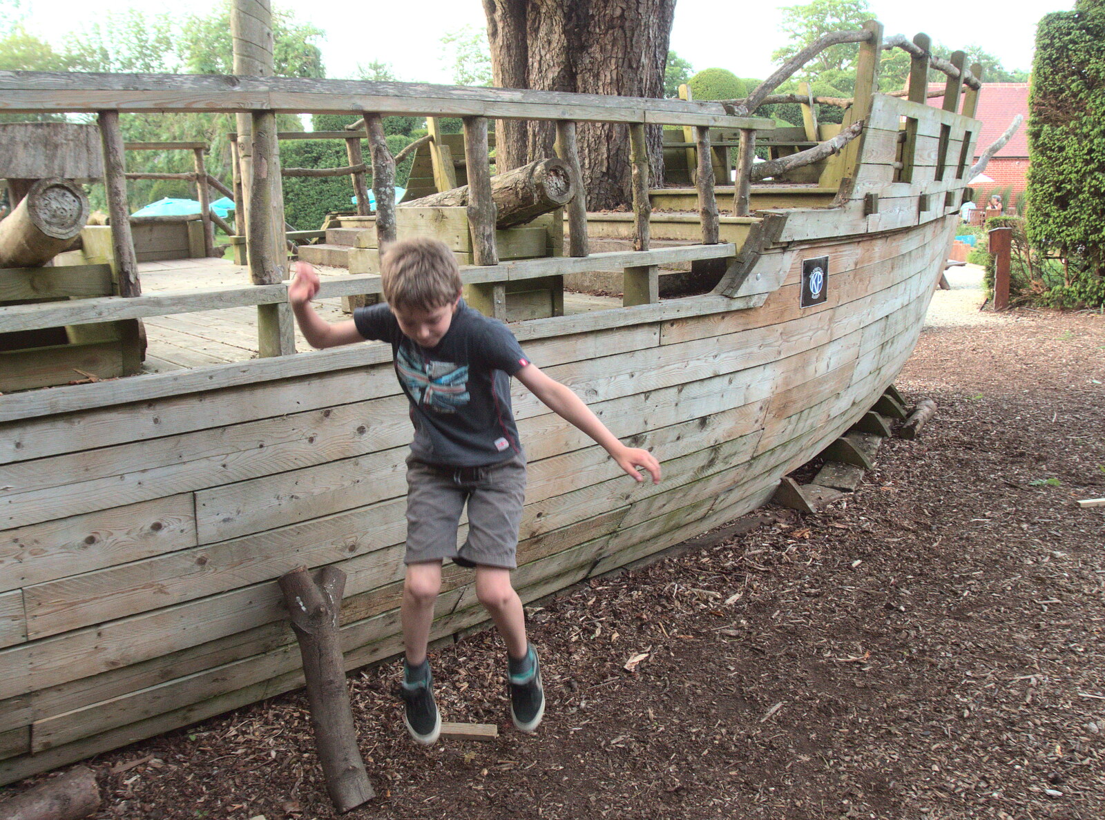Fred hurls himself off the pirate ship from The Not-Opening of the Palgrave Playground, Palgrave, Suffolk - 3rd June 2018