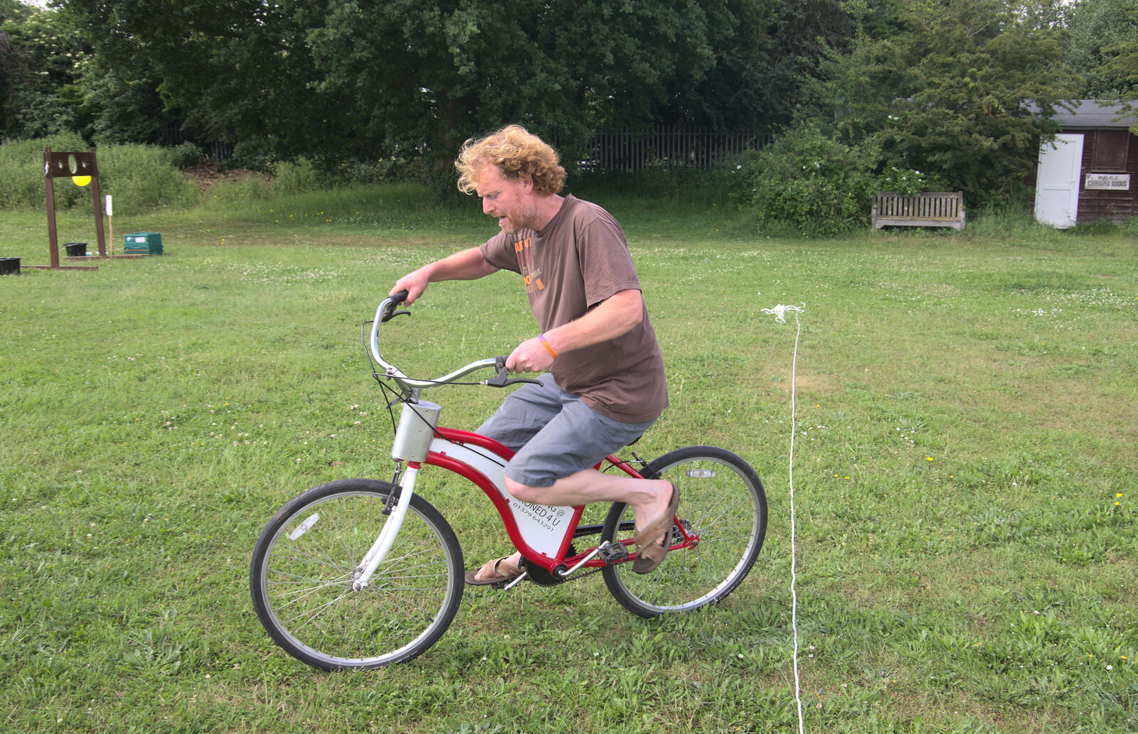 Wavy tries to ride a bike with reversed steering from The Not-Opening of the Palgrave Playground, Palgrave, Suffolk - 3rd June 2018