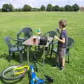 Fred has a diet coke, The Not-Opening of the Palgrave Playground, Palgrave, Suffolk - 3rd June 2018