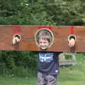 Fred volunteers for a session in the stocks, The Not-Opening of the Palgrave Playground, Palgrave, Suffolk - 3rd June 2018