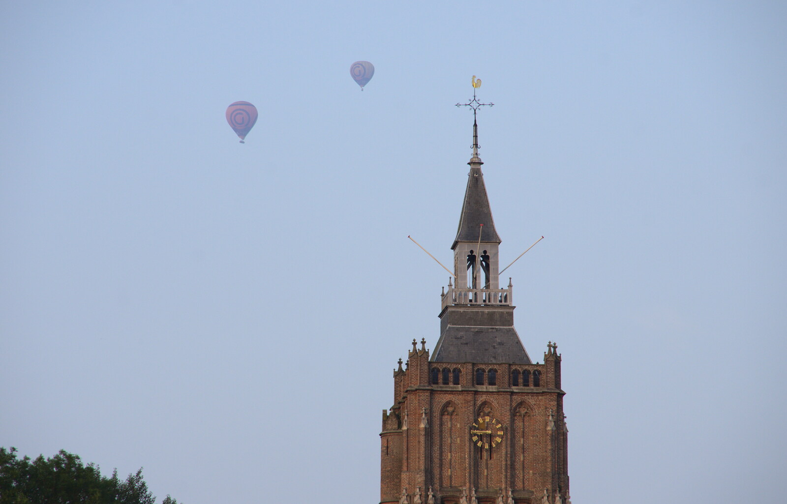 A couple of balloons float over the Hervormde Kerk from Martin's James Bond 50th Birthday, Asperen, Gelderland, Netherlands - 9th June 2018